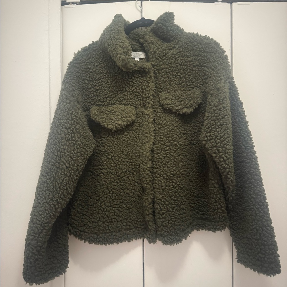 Olive Green Sherpa Jacket